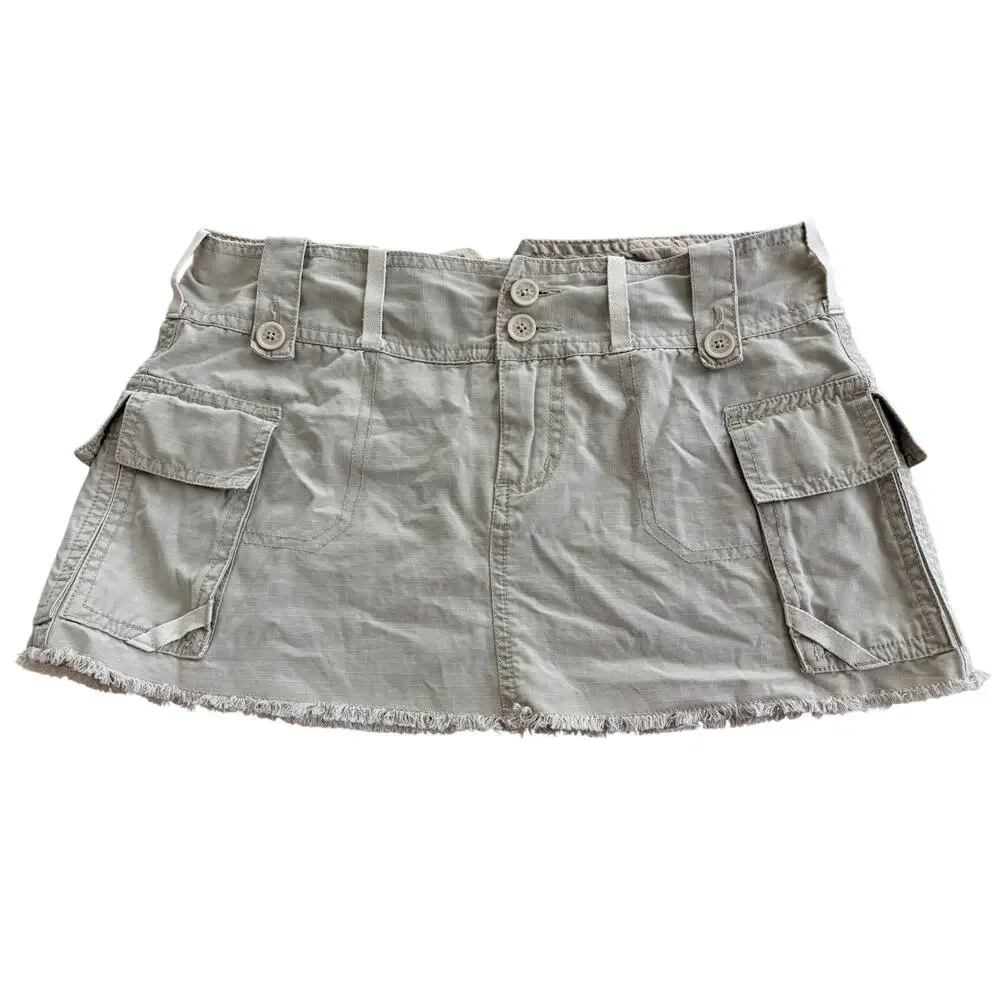 vintage y2k plugg micro mini skirt cargo tan utility skater grunge
